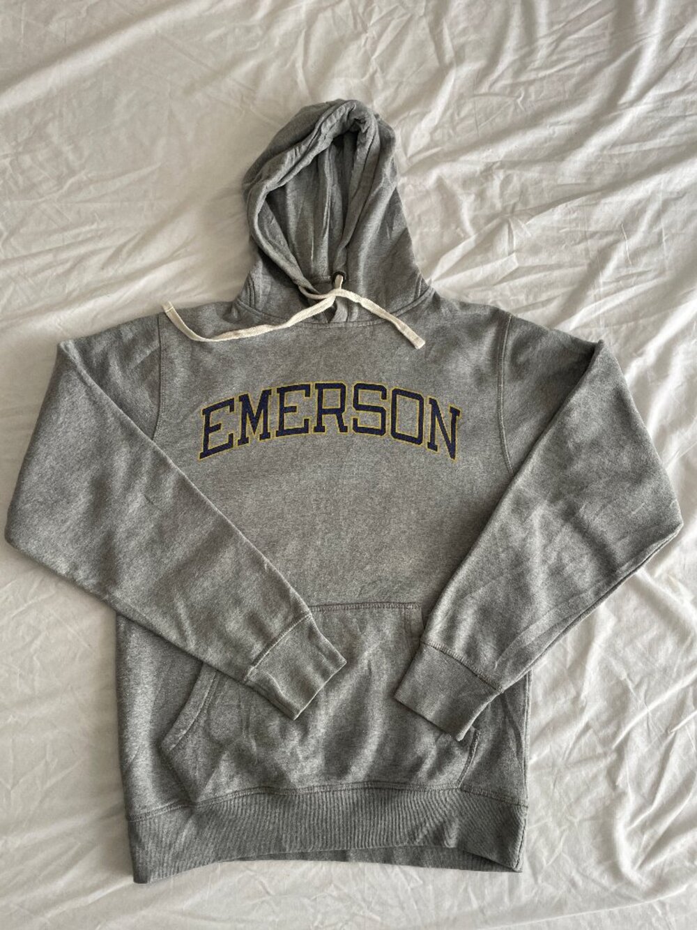 League Emerson College Gray Purple Yellow Pullover Hoodie Unisex Small